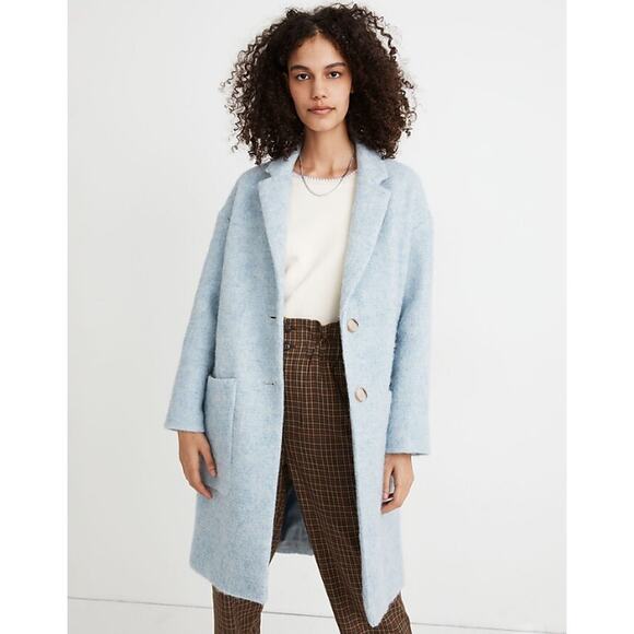 Madewell Jackets & Blazers - Madewell Elmcourt Coat Boucle Wool Blend Long Jacket in Feather Blue